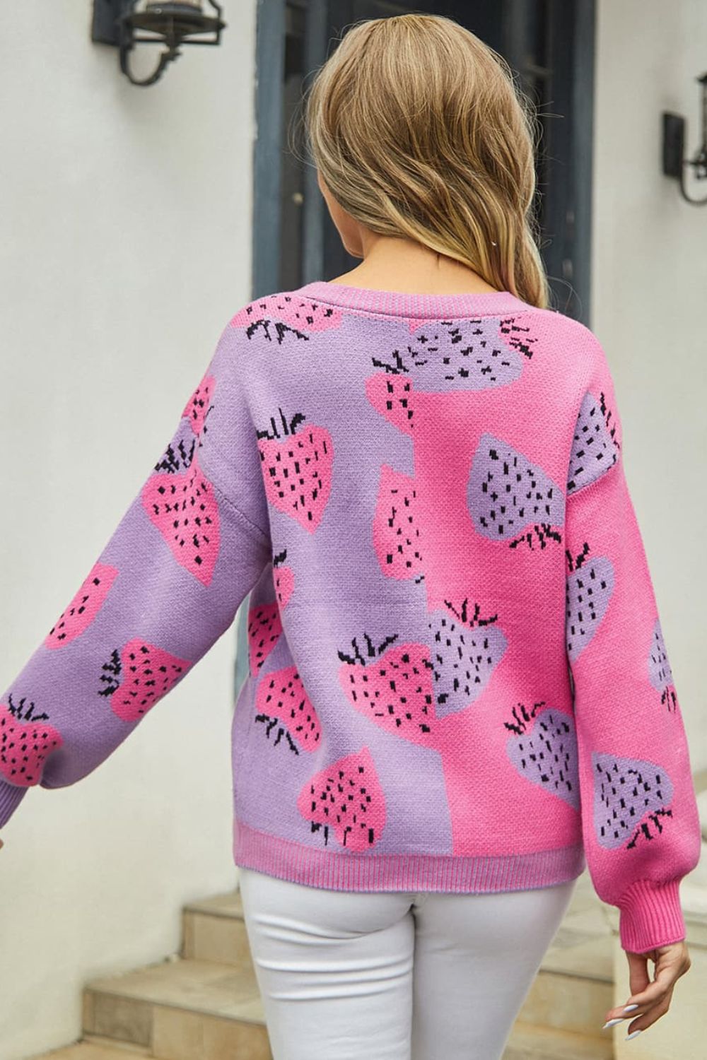 Printed V-neck Button-down Long Sleeve Cardigan (13)