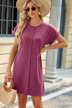 Heathered Round Neck Short Sleeve Dress (13)