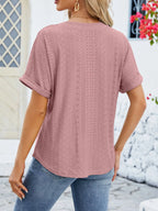 Eyelet Notched Short Sleeve Blouse (25)