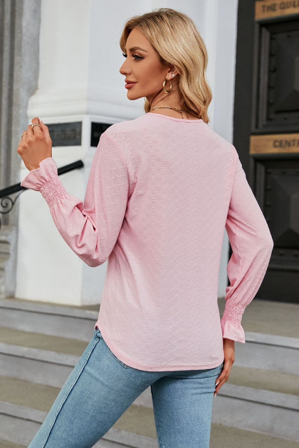 V-neck Flounce Sleeve Blouse (21)