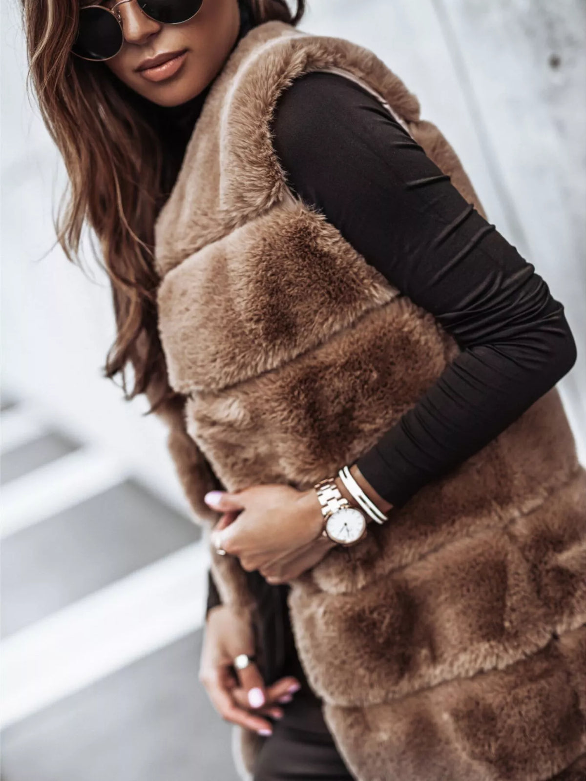 Faux Fur Longline Vest Coat (3)