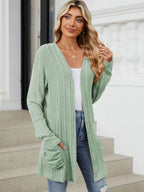 Pocketed Open Front Long Sleeve Cardigan (40)