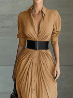 Full Size Button Front Ruched Shirt Maxi Dress Plus (2)