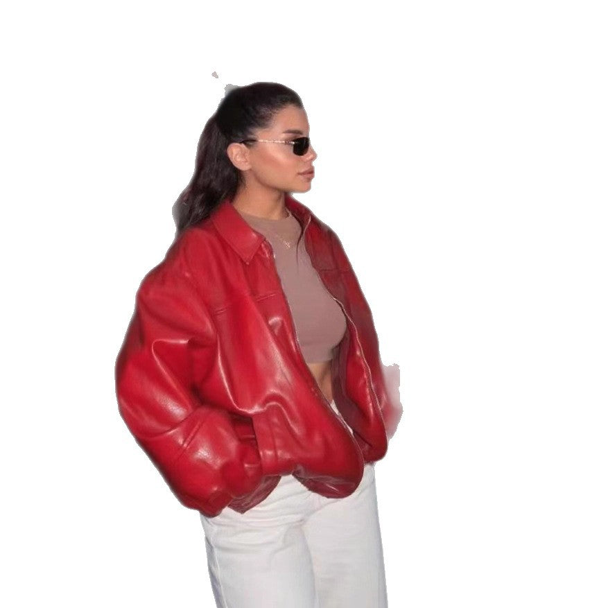 Versatile Faux-leather Bomber Jacket photo 3