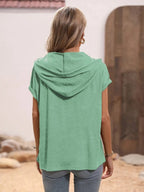 Half Button Hooded Short Sleeve Blouse (12)