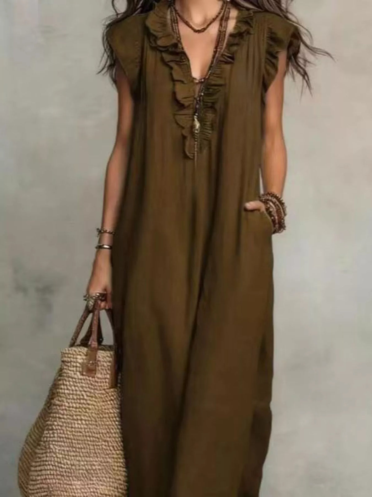 Full Size Bohemian Ruffle Neck Maxi Dress Plus (7)