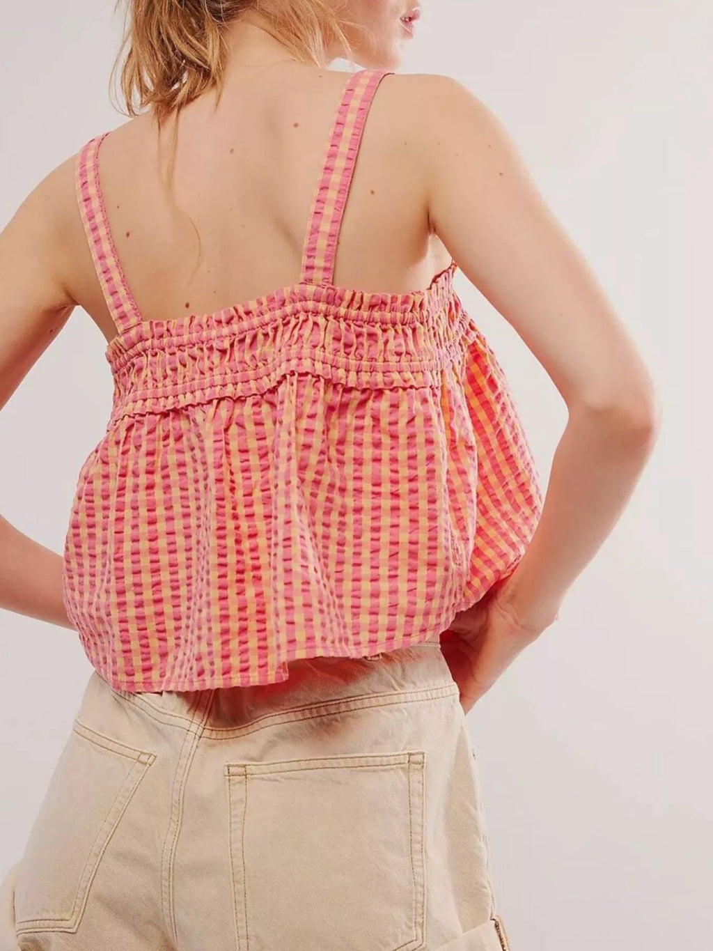 Smocked Gingham Tie-front Cami (2)