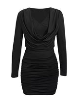 Ruched Cowl Neck Long Sleeve Mini Dress (2)