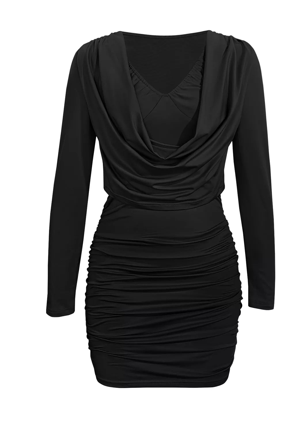 Ruched Cowl Neck Long Sleeve Mini Dress (2)