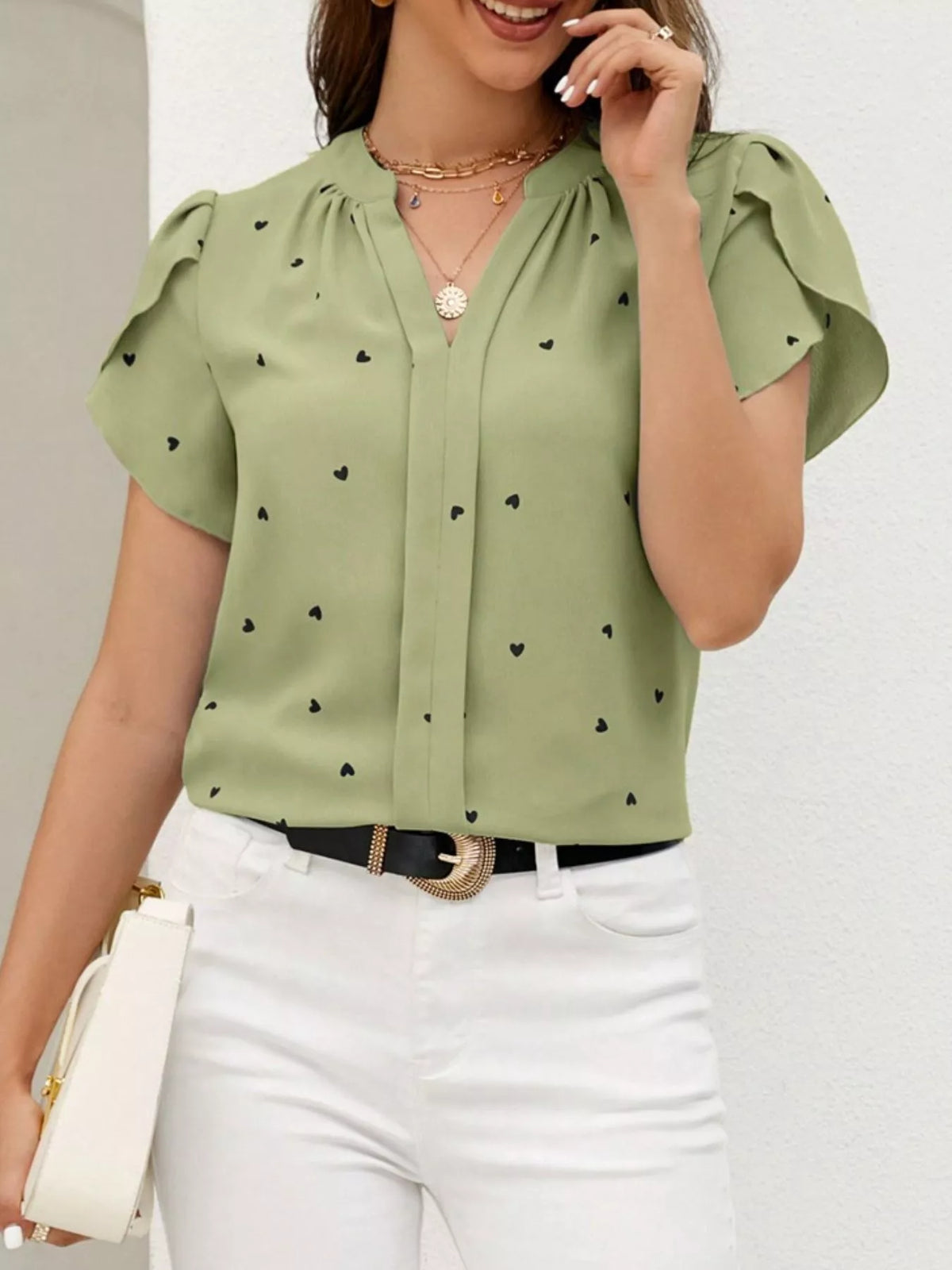 Heart Print Petal Sleeve Blouse (24)