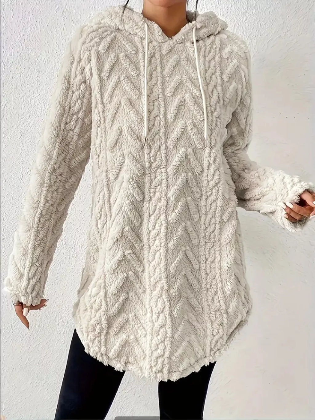 Cozy Textured Drawstring Fleece Hoodie (2)