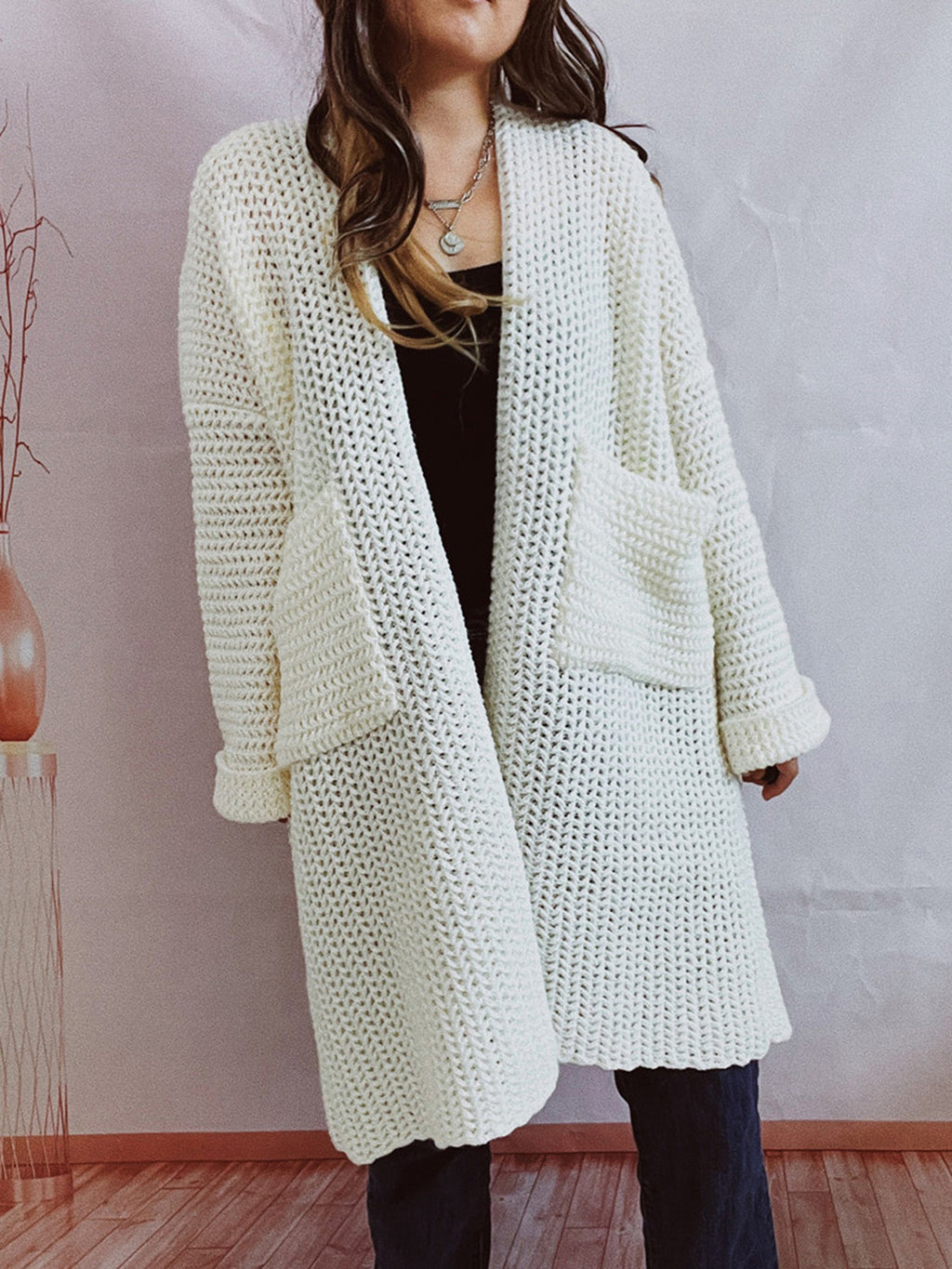 Open Front Long Sleeve Cardigan Pockets (16)