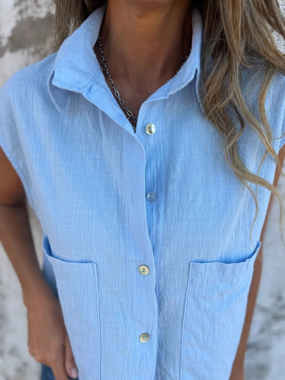 Full Size Textured Button-front Sleeveless Shirt Plus (8)