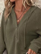 Waffle Knit Button Detail Hoodie (28)