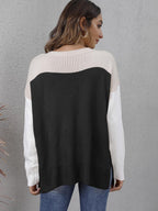 Block Round Neck Dropped Shoulder Sweater (3)