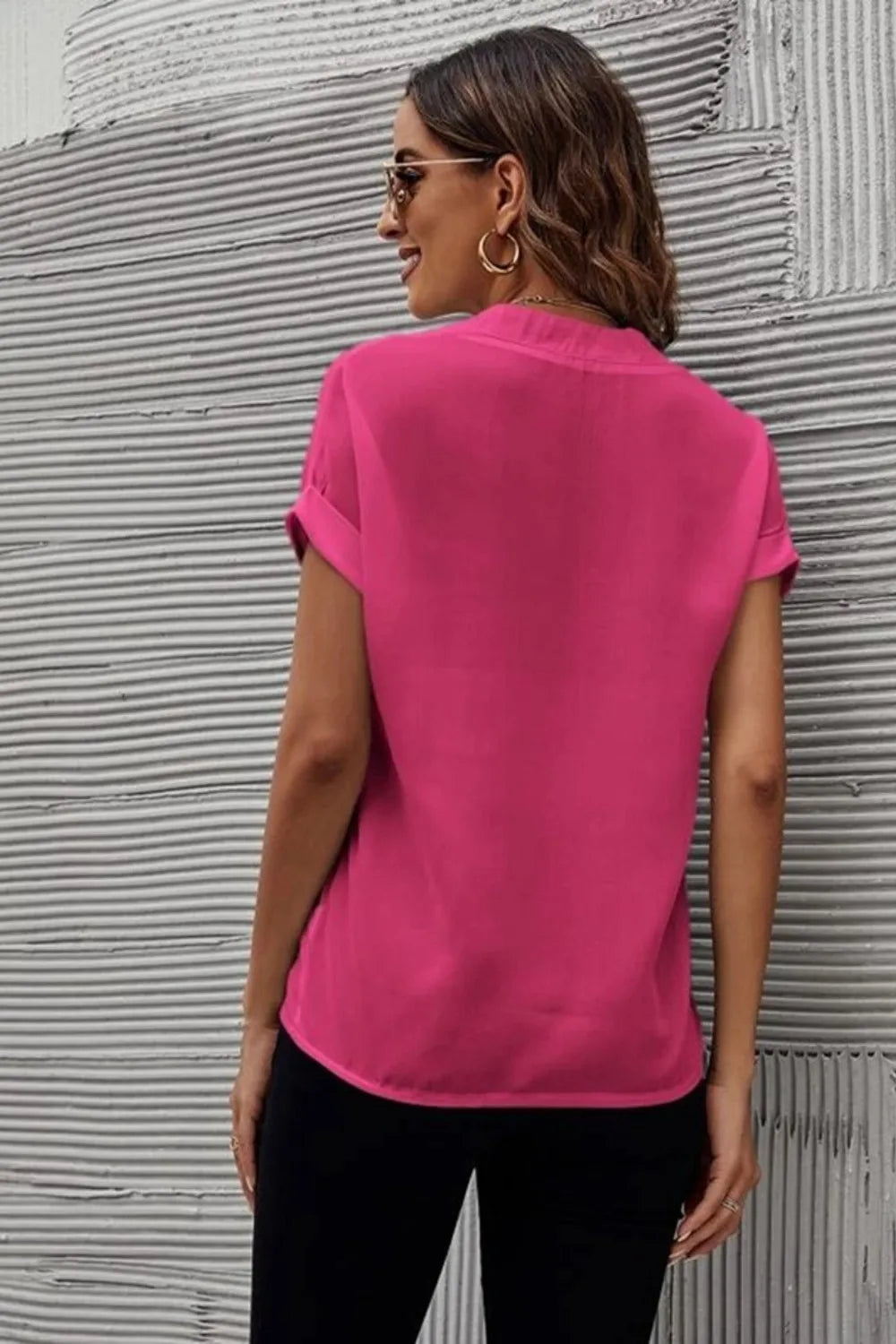 Full Size Notched Short Sleeve Blouse (9)