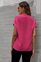 Full Size Notched Short Sleeve Blouse (9)