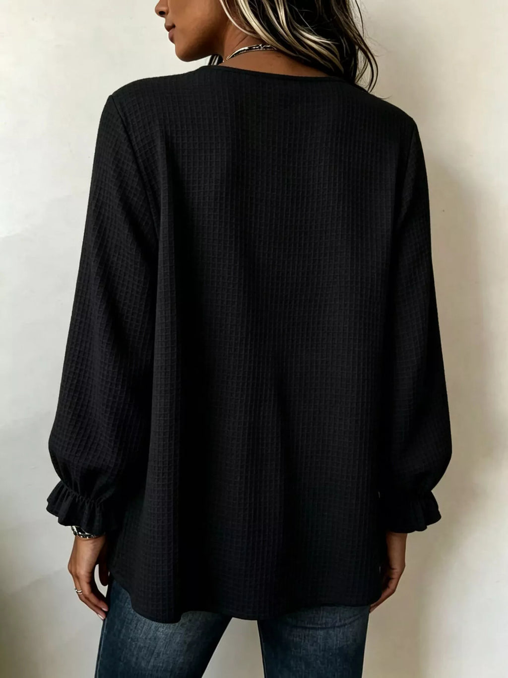 Waffle Knit Long Sleeve Top (11)