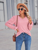 Eyelet V-neck Flounce Sleeve Blouse (5)