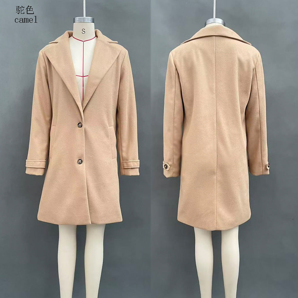 2026 Autumn Winter Retro Casual Mid-length Lapel Coat Woolen variant CJWC307213101AZ|CJWC307213102BY|CJWC307213103CX|CJWC307213104DW|CJWC307213105EV|CJWC307213106FU|CJWC307213107GT|CJWC307213108HS