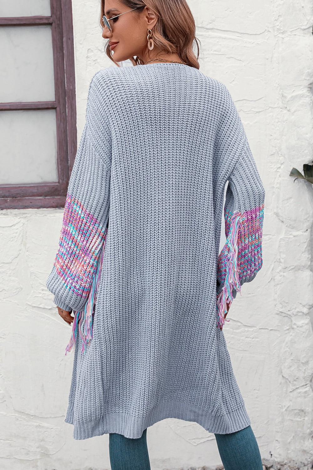 Fringe Sleeve Dropped Shoulder Cardigan (2)