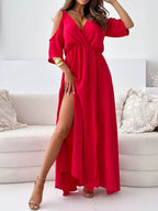 Slit Cold Shoulder Maxi Dress (3)