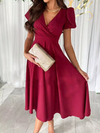 Surplice Puff Sleeve Midi Dress (3)