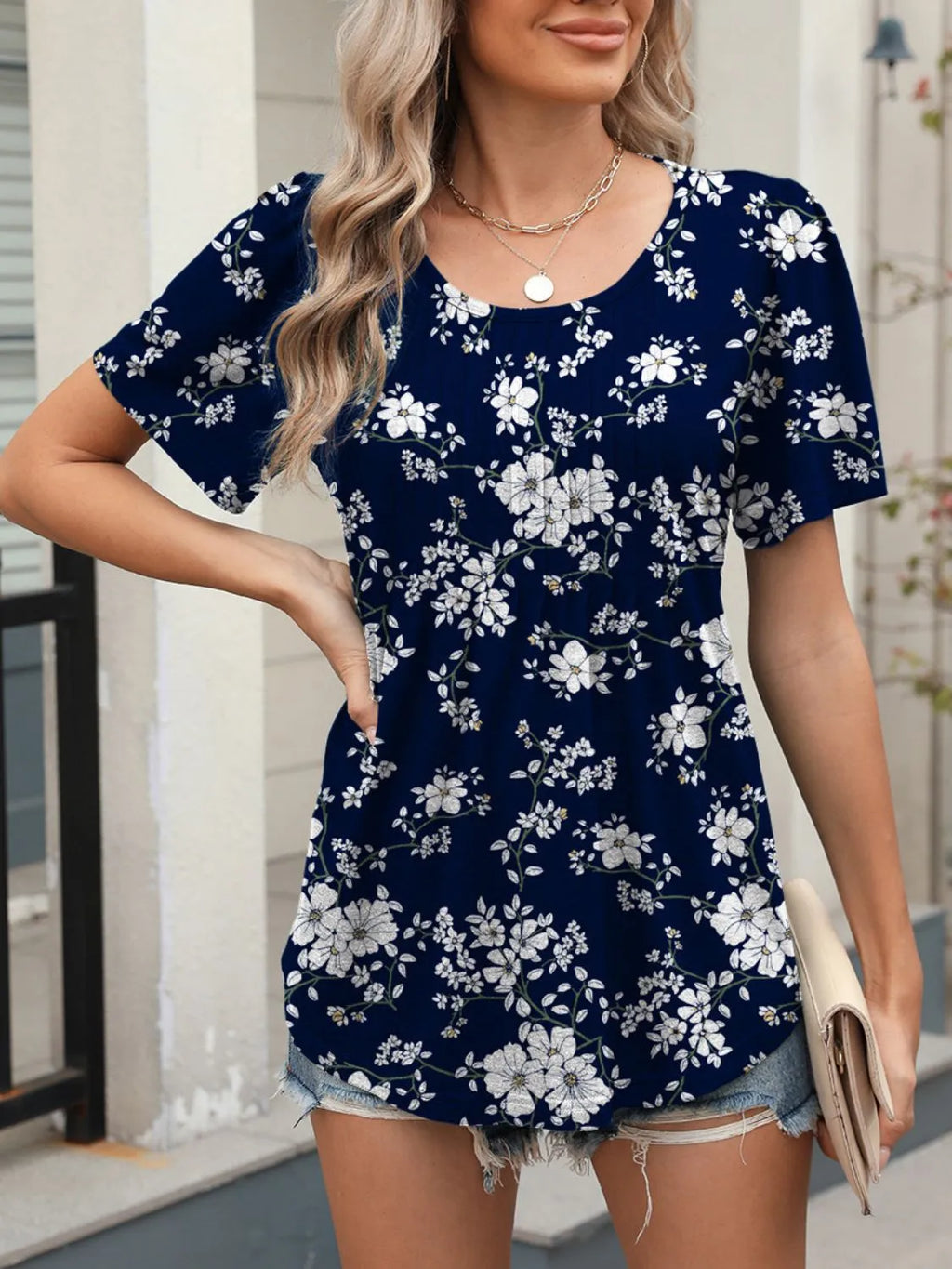 Floral Round Neck Short Sleeve Top (16)
