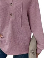 Full Size Button Detail Waffle Knit Hoodie Plus (11)