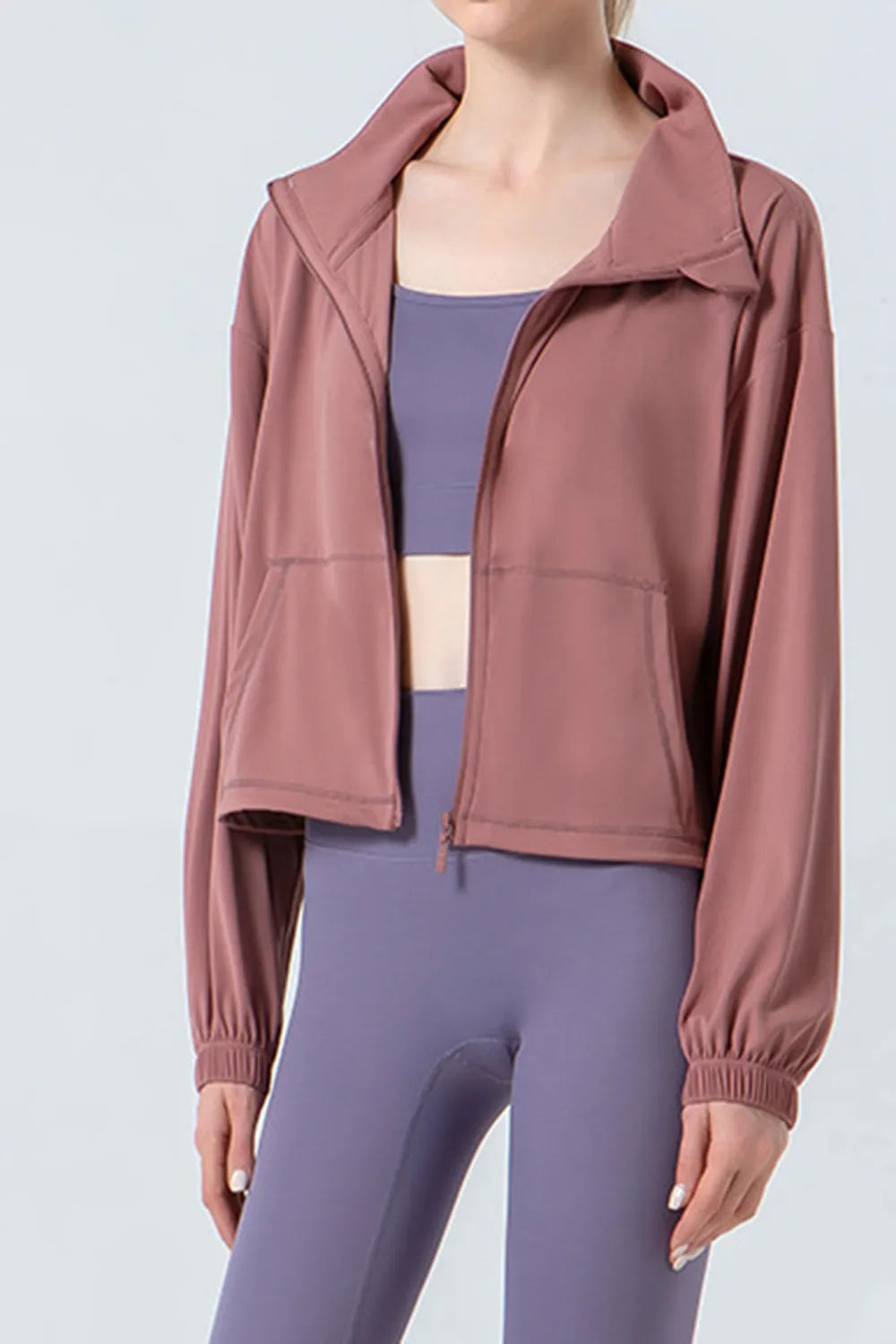 Drawstring Zip Up Dropped Shoulder Active Outerwear (2)