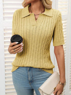 Cable Knit Johnny Collar Half Sleeve Sweater (19)