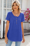 Eyelet Quarter Button Short Sleeve T-shirt