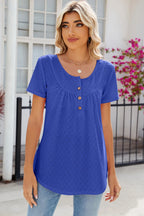 Eyelet Quarter Button Short Sleeve T-shirt