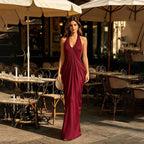 Halter-neck V-neck Backless Pleated Dress photo 5