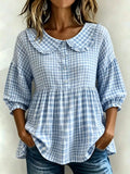 Full Size Gingham Peter Pan Collar Blouse Plus
