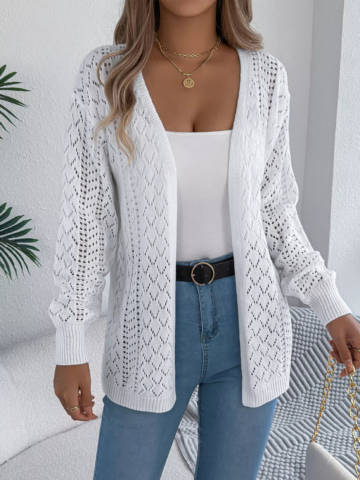 Openwork Open-front Long Sleeve Cardigan (16)