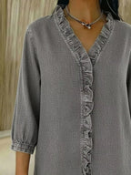 Full Size V-neck Ruffled Button Down Shirt Plus (11)