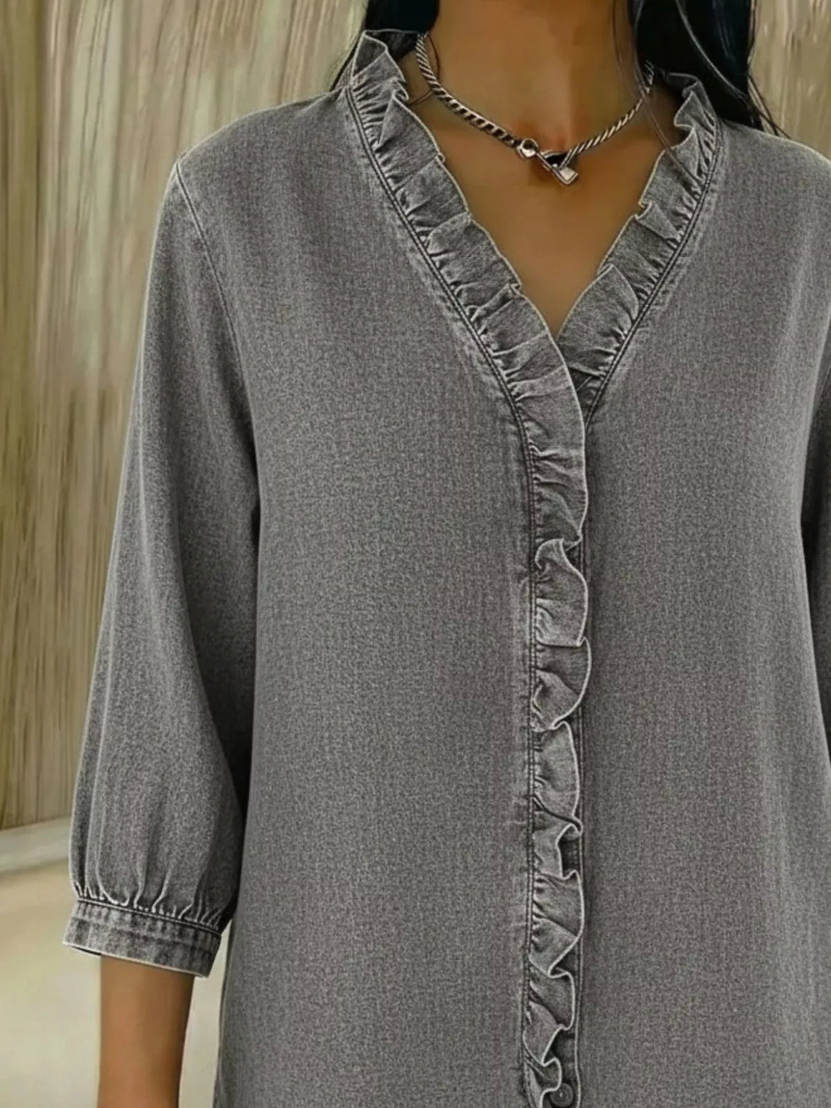 Full Size V-neck Ruffled Button Down Shirt Plus (11)