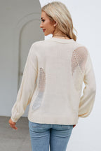 Openwork Round Neck Dropped Shoulder Knit Top (16)