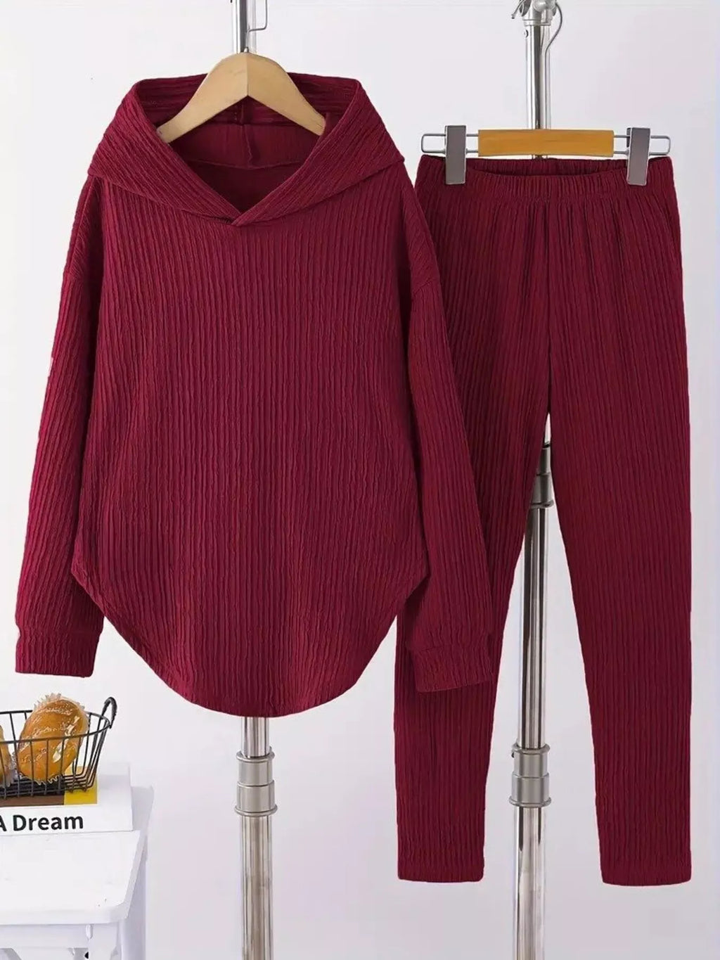 Textured Long Sleeve Hoodie Pants Set (9)