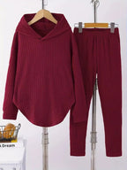 Textured Long Sleeve Hoodie Pants Set (9)