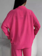 Relaxed Fit Shirt Wide Leg Pants Set (27)