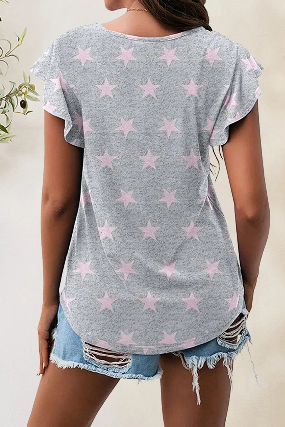 Printed Round Neck Short Sleeve T-shirt (15)