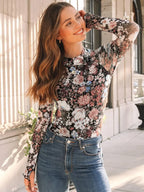 Floral Mock Neck Long Sleeve T-shirt (2)