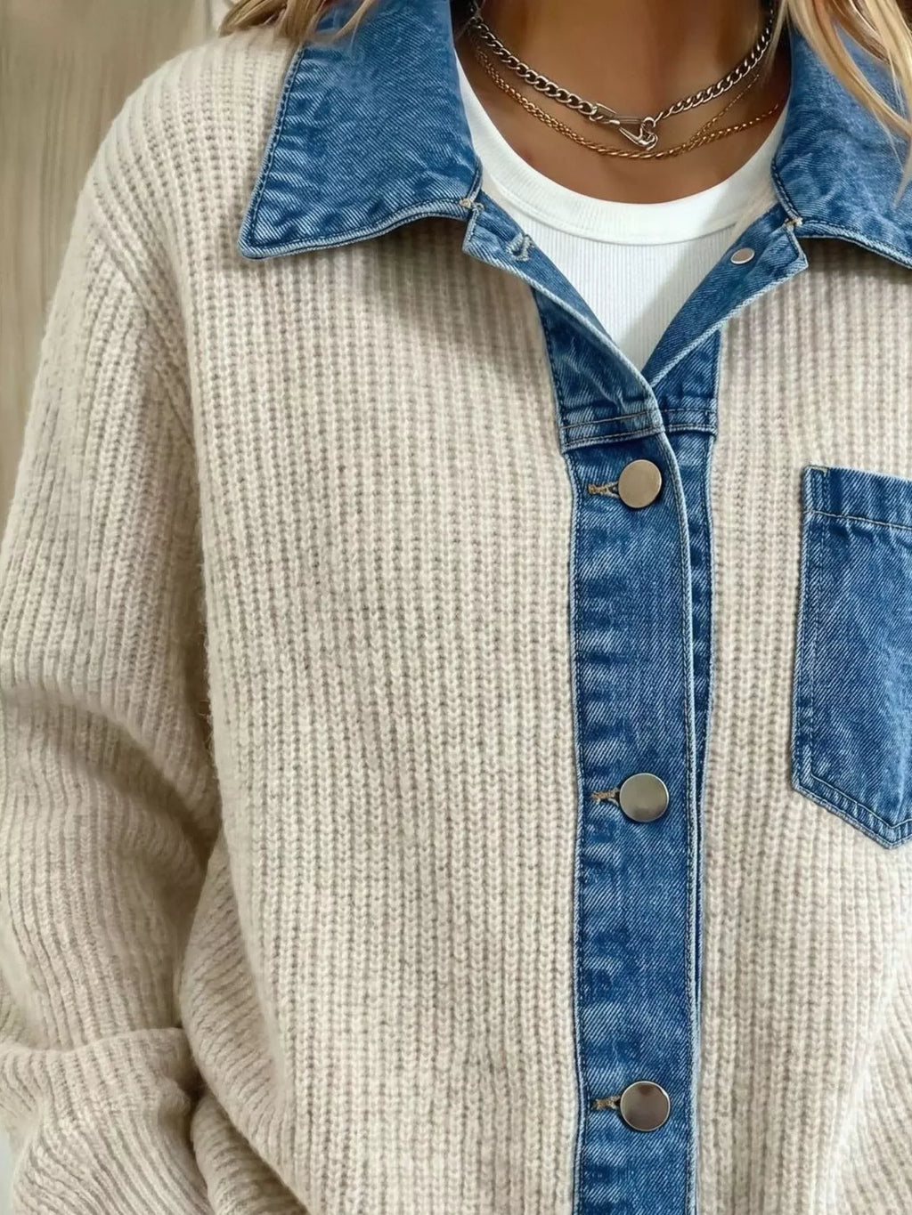 Denim Trim Button Up Cardigan (2)