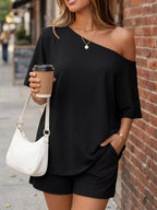 Full Size One Shoulder Top Shorts Set Plus (7)