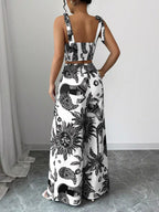 Floral Print Crop Top Wide Leg Pants Set (13)