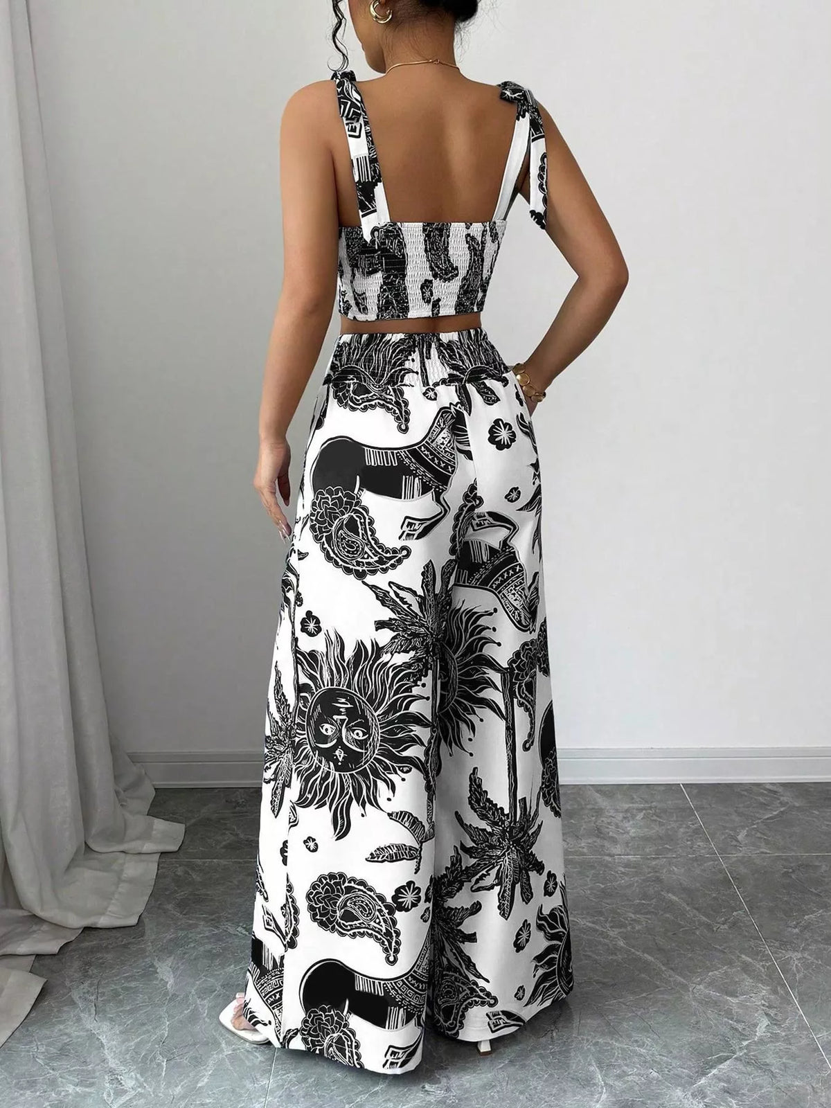 Floral Print Crop Top Wide Leg Pants Set (13)
