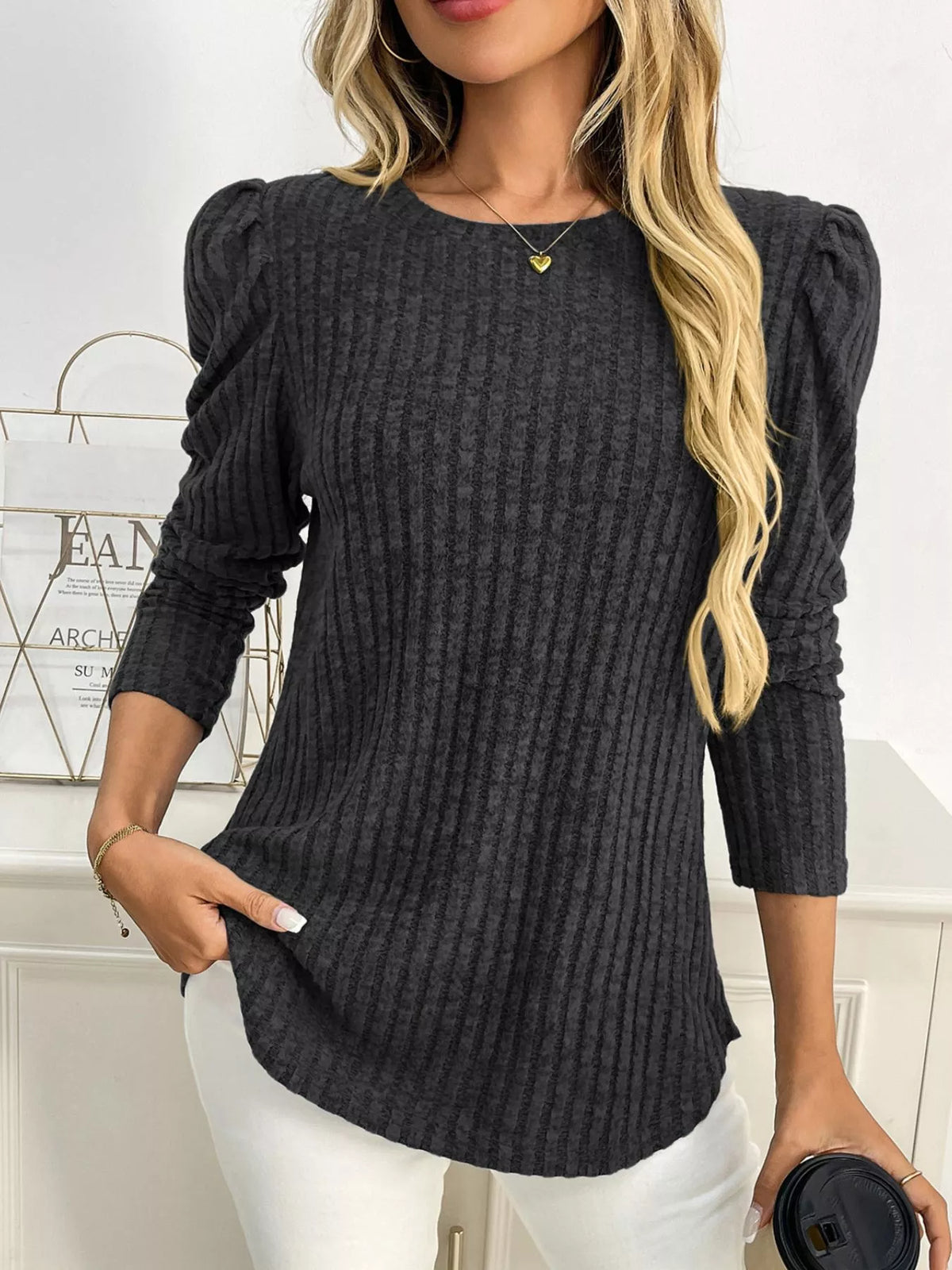 Round Neck Puff Sleeve T-shirt (11)