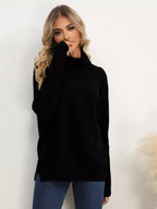 Slit Turtleneck Dropped Shoulder Sweater (33)